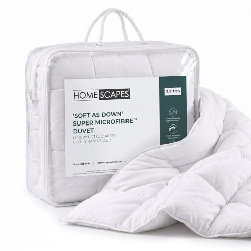HOMESCAPES King Size Duvet 2.5 Tog, Hotel Quality Soft Touch 'Feels Like Down' Super Microfibre Quilt, Box Stitched, Lightweight Spring Summer Duvets, Hypoallergenic & Machine Washable