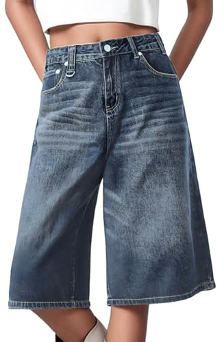 Pantalones Vaqueros Holgados para Mujer Pantalones Pirata 3/4 de Cintura Alta Pantalones Vaqueros Anchos para la Calle Y2K Pantalones de Ocio para Verano Estilo Callejero Festival