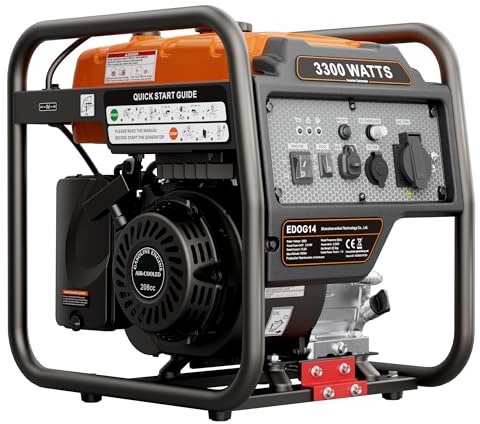 3300W Petrol Generator, Portable Inverter Generator with Pure Sine Wave 208cc 4-Stroke, Up to 14 Hours Runtime, 230V AC, 12V DC, USB & Type-C, for Camping, Caravan, Home Backup & Outdoor Use