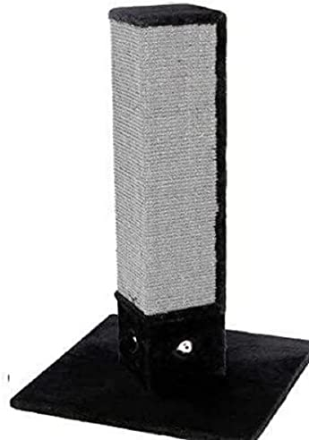 Kerbl Pet Kratzsäule 4-Corner, Kratzbaum, schwarz, 48x48x80cm, Holz, Plüsch, Sisal, Katzen, inkl. Spielmäuse