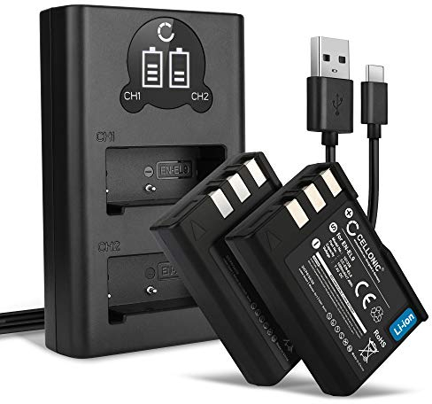 CELLONIC, Batteria per Fotocamera, Compatibile con Nikon D5000, EN-EL9, D3000, D60, D40, EN-EL9E (7.4V, 1000mAh) 2 Pezzi + Doppio Caricabatterie