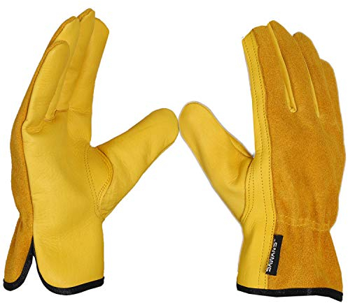 Sawans Leder-Arbeitshandschuhe, Gartenhandschuhe, dornensicher, robuster Mehrzweck-Greifer, atmungsaktiv und flexibel, Größe L