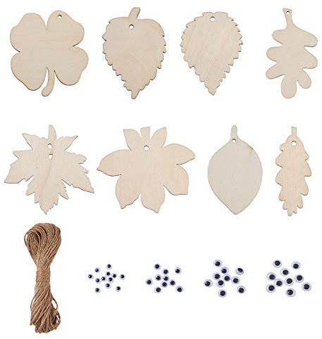Cheriswelry 40 piezas de hojas de madera sin terminar, piezas de hojas de madera natural en blanco, adornos colgantes para manualidades, decoración del hogar y fiestas