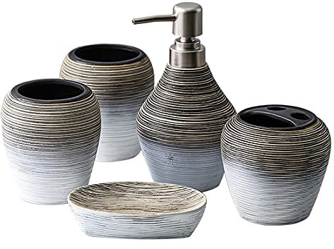 Tauzveok Badzubehör-Set Aus Gebürsteter Keramik Anzug-Set Mit Seifenspender, Seifenschale, Zahnbürstenhalter, 2 Zahnputzbechern, Für Zuhause Und Hotel,5Pcs