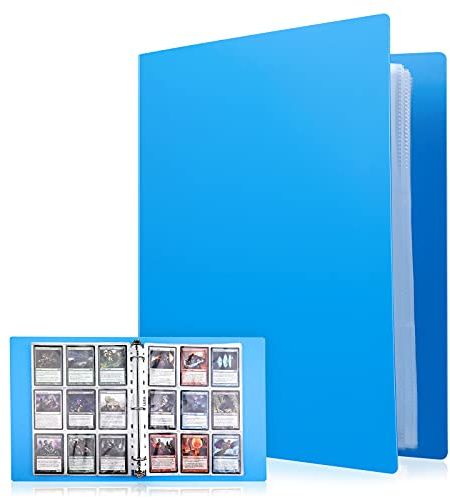Lictin Sammelkarten Album 540 Pockets Karten Folien Sammelmappe，Transparent Sammelkarten Karten Hüllen Sammelkarten Hülle mit Blau wasserdichter Box