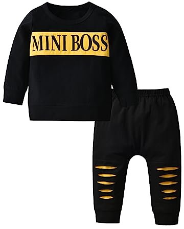 Planooar Baby Clothes Set Baby Boys Clothes Outfit Long Sleeve Letter Print T-Shirt Top + Pants Clothes (18-24 Months) Black