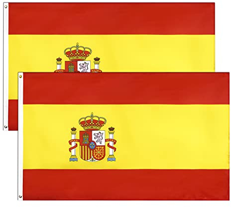 2 Piezas 90 x 150 cm Bandera de España Grande con Anillos Duraderos.Flag al España para el Festival Europeo de Fútbol Decoración de Interiores.Resistente Spanish Flag