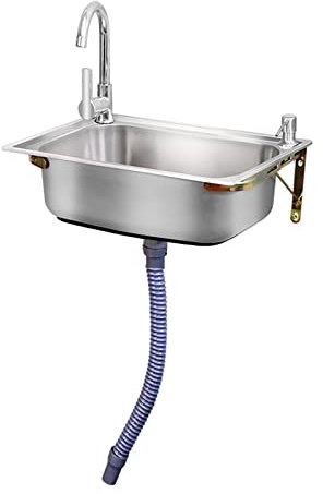 MBROS Fregadero de Cocina de Montaje en Pared, Fregadero de jardín de Acero Inoxidable 304 Fregadero de Servicio Independiente para lavadero, Garaje, Fregadero de un Solo tazón con Grifo de Agua f