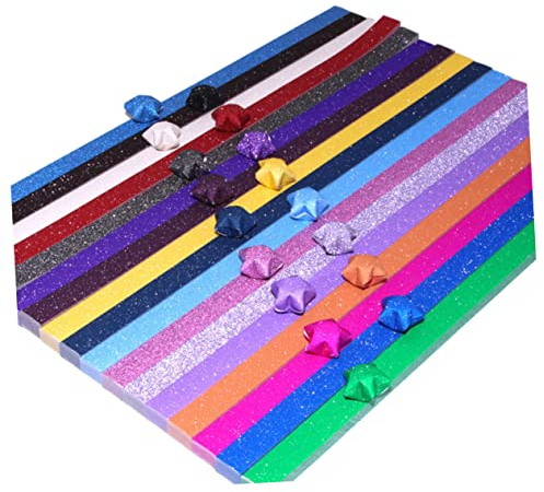 TOPPERFUN 320Stk Stern Origami, x 1cm Glitzer Regenbogen Stern Origami, Glücksstern Papier, Glitzer Stern Faltpapier, Leuchtender Stern Origami