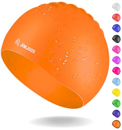 JIMJOOS Kids Swimming Cap 3–14 Years - Silicone Swim Cap for Boys & Girls - Anti-Slip, Stretchable, Waterproof Swimming Hat - Durable, Odour-Free Swim Hat with Protective Pouch