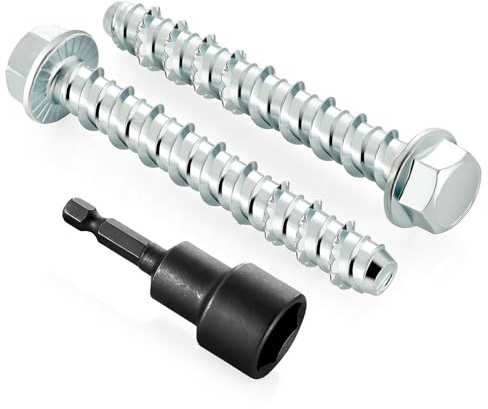 1/4 x 3 Concrete Screws, Zinc Plated Large Diameter Concrete Screw for Anchoring to Masonry, Concrete, Brick or Block, 50 PCS (Including One Socket Wrench)