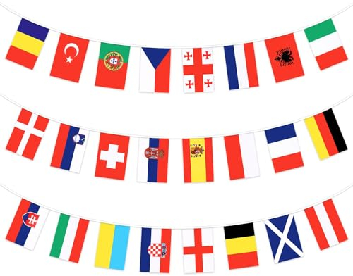 Suloli - Guirnalda de 2 banderas del mundo, bandera de 24 países, decoración bar, jardín, club, restaurante, fiesta, eventos (28 x 20 cm)