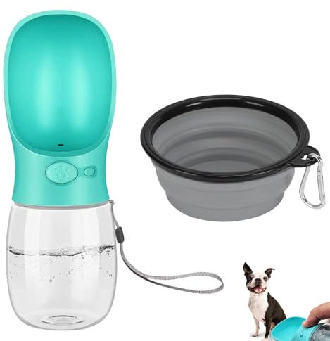 Hunde Tragbar Auslaufsicher Trinkflasche, 350ml Haustier Wasserflasche für unterwegs, Reise Wasserspender für Hund Katze und Hundenäpfe Faltbare Reiseschale, für unterwegs Outdoor Spazierengehen