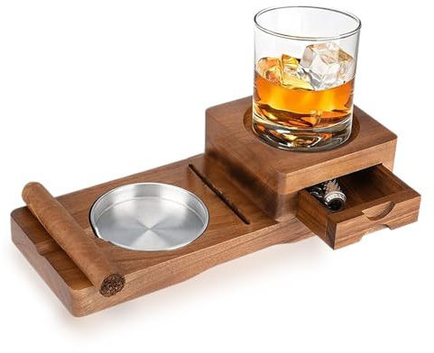 Scotte Posacenere per Sigari,Osuter Porta Sigari,sigaro cubano,Legno e Posacenere Compresi Cassetti e Vassoi per Bicchiere Whisky Adatto per Regali di Vacanza Home Office