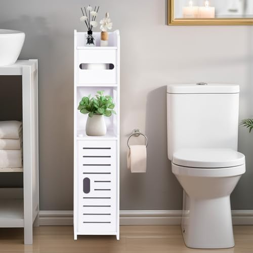 Pinkgarden Armadio da bagno con ante e ripiani - Sottile per piccoli spazi, angolo, pavimento (bianco)