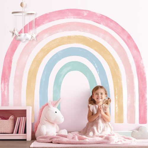 DECOWALL SG4-2429 Pegatinas de Arcoíris Acuarela Adhesivos de pared para niños Decoración del cuarto de juegos Babyzimmer extraíble Arte infantil Aula Nubes coloridas Niñas