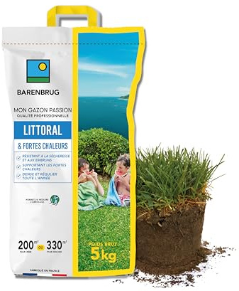 BARENBRUG - Gazon Littoral & Fortes Chaleurs - Résistant Sécheresse - 5KG | Spécial Bords de Mer - Reste Vert Plus Longtemps - Économe en Eau - Fabriqué en France