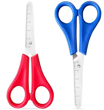 Kids Scissors 2 PCS Preschool Children Safety Scissors with cm-Scale Plastic Handle Craft for Scrapbooking DIY Craft Students Teaching Stationery(2, Red+Blue)