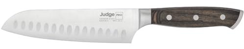 Judge Pro 18cm/7 Santoku Knife - High-Grade Carbon Stainless Steel Blade, Dishwasher Safe, Hard-Wearing Wood Handle, Easy to Sharpen