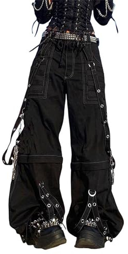 WAVDSYB Pantalon en jean vintage baggy pour femme, style grunge gothique, pantalon punk gothique à jambe large, jean denim ample et décontracté pour streetwear, Noir , S