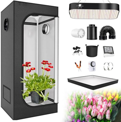 YANGYMM Grow Box, Coltivazione Completamente Automatizzato, Tenda da Coltivazione Intelligente per Interni, con Luce LED da 200 W A Spettro Completo con Timer e Igrometro,120x120x200cm