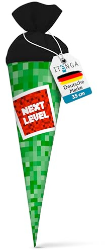itenga Geschwisterschultüte 35cm Motiv Pixel Geschenkverpackung kleine Schultüte für Schüler Studenten zum Schulstart Ausbildungsstart Studium (Motiv Pixel - Next Level)