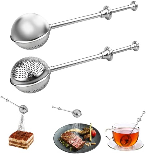 2 palline da tè con manico a molla, colino da tè in acciaio inox 304, forma sferica per tè sfuso, caffè, spezie, idea regalo moderna e minimalista (mezzo foro)