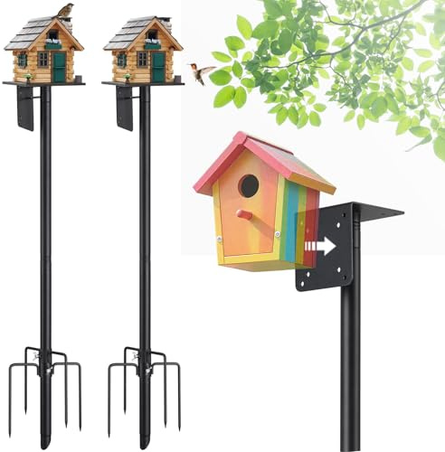 Palo per mangiatoia per uccelli, 190 cm, per esterni, resistente, accessori per esterni, con base a 5 punte, nero opaco, confezione da 2