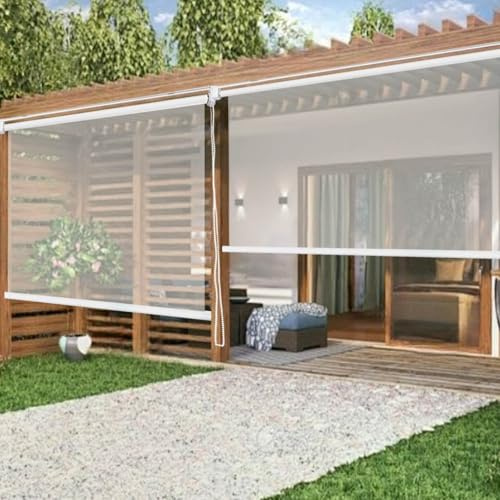 Outdoor Heavy-Duty Windproof & Waterproof Clear PVC Roller Shade Thickened Insulated Vinyl Cover for Patio, Balcony, Window, Door and Garage All-Weather Protection with Grommets(W35X60IN)