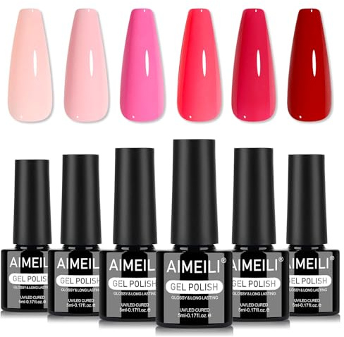 AIMEILI Rosa gel nagellack set 6 st, grymhetsfri, vegan, blötlägg av UV LED gelnagellack nagelkonst manikyrsalong gör-det-själv för kvinnor – kit 82