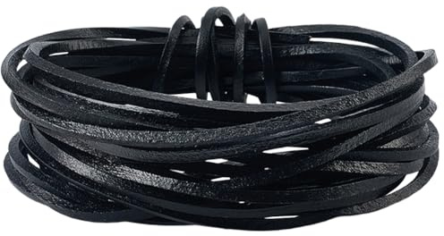 GORGECRAFT 5 m svart lädersnöre 3 mm breda äkta lädersträngar 3 mm tjocka platta kohudremsor flätning pärltråd för armband halsband smyckestillverkning stövel spetsbälten gör-det-själv hantverk