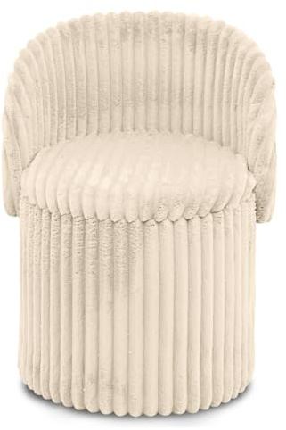 GC GAVENO CAVAILIA Ribbed Round Ottoman Storage Box With Hidden Storage Removable Lid | Fleece Foldable Stool Storage Bench Chair Foot Rest | Vanity Stool Footstools For Living Room, Bedroom
