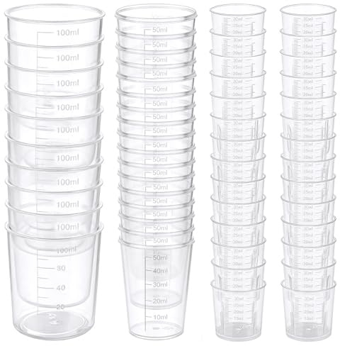 Plastic Measuring Cups, 30ml 50ml 100ml Resin Epoxy Mixing Cups, 50 Pcs | Graduated Paint Measuring Jugs with Clear Scales, Kitchen Beakers Cups for Medicine, Cooking, Lab Measuring Tasks