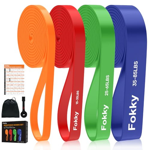 Resistance Bands Widerstandsbänder Set, 4 Stufen Fitnessbänder mit Türanker/Übungsposter/Tragetasche, Klimmzug Bänder für Stretching, Krafttraining, Crossfit, Muskelaufbau, Heimtraining, Klimmzughilfe