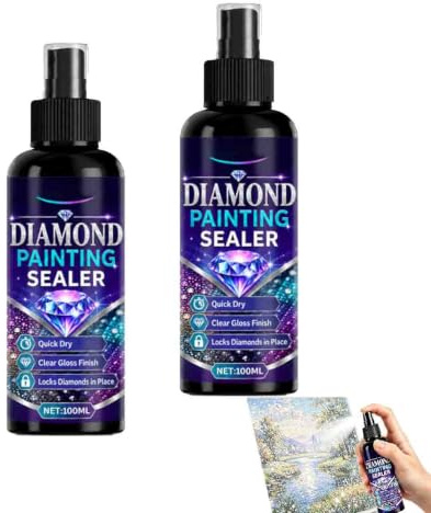 2pcs Diamond Painting Sealer Spray 100ml,Diamond Art Sealer Painting Spray,Quick Dry Gloss Finish Sealant,Clear Protective Coating to Secure Drills,Permanent Lock & Shine,For Paintings Puzzles DIY