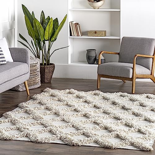 nuLOOM Francene Diamond Trellis Shag Area Rug, 4x6, Ivory