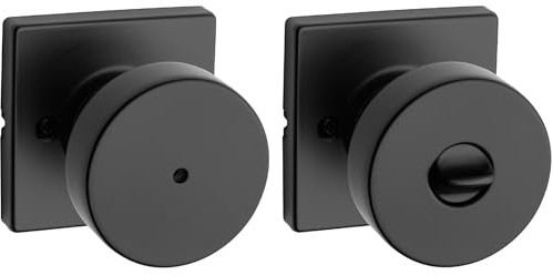 Kwikset Pismo Interior Privacy Door Knob with Lock, Door Handle For Bathroom and Bedroom, Matte Black Keyless Turn Lock Doorknob, with Microban Protection