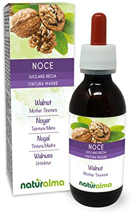 Noyer (Juglans regia) écorce des fruits ou péricarpe (brou de noix) et feuilles Teinture Mère sans alcool Naturalma - Extrait liquide gouttes 120 ml - Complément alimentaire - Végétalien ou végan