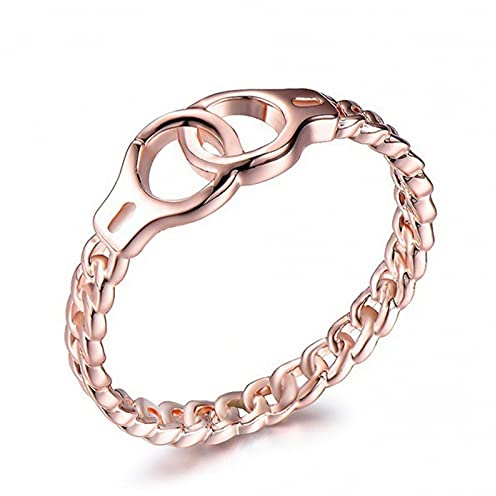 Anello a forma di manette in acciaio inox color argento/oro rosa/oro, per donne, adolescenti, ragazze, ragazzi, amicizia, matrimonio, regalo di compleanno, 6 UK, Acciaio inossidabile, Acciaio