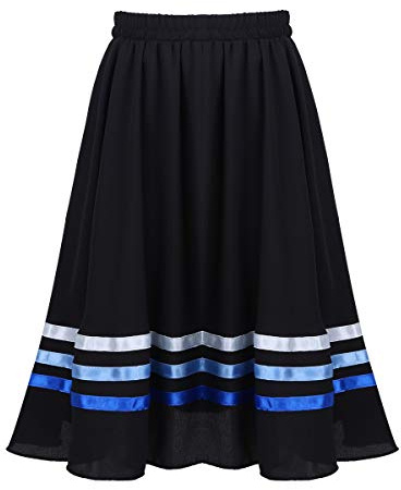 inlzdz Kids Girls Ribbon RAD Style Ballet Character Skirt Ballerina Long Maxi Swing Skirt Dance wear Costume Black&Blue 13-14 Years