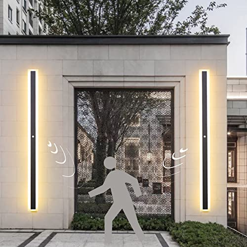 VOMI Langlich Aussen/Innen Wandleuchte mit Bewegungsmelder LED 150cm Warmweiß Moderne Flach Wandlampe Lang Schmal Up Down Wasserdicht IP65 Metall Wandbeleuchtung Flur Treppe Gärten 3000K