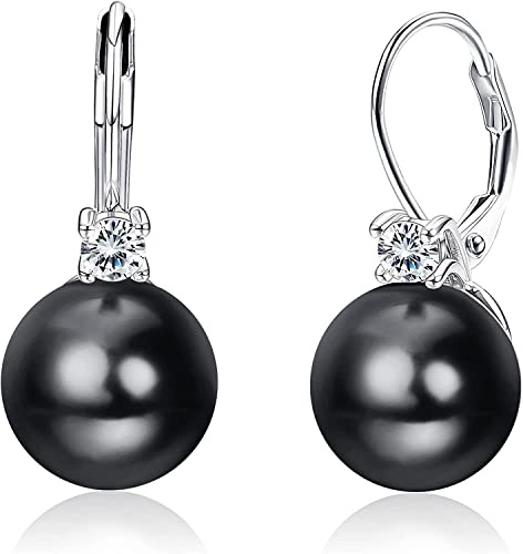 Milacolato Pendientes de Perlas en Plata 925, Colgantes Chapados en Oro Blanco 18 Quilates con Circonita Cúbica y Caja Regalo