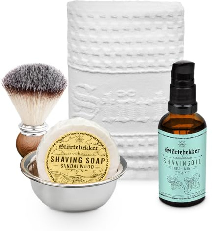 Störtebekker® Premium Rasurpflege Set Standard - inkl. Rasierpinsel, Rasierseife, Rasierschale, Rasieröl und Rasiertuch - hochwertiges Rasierset für eine perfekte Rasurvorbereitung - Geschenkidee