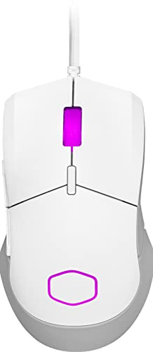 Cooler Master MM310 RGB Ultralight 50g Wired Gaming Mouse - NVIDIA Reflex, 12,000 DPI PAW3327 Optical Sensor, 5 Programmable Buttons, Smooth Glide PTFE Feet, MasterPlus+ (PC), Symmetrical Form - White
