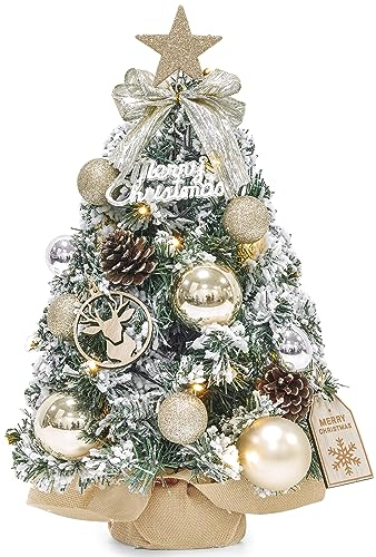 Dewur Mini Weihnachtsbaum Kleiner mit Beleuchtung LED Tisch künstlich geschmückt für Weihnachten Deko (40cm Champagner Gold)
