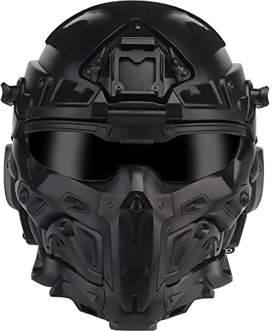 Casque Tactique Airsoft Casque intégré Anti-buée Ventilateur Assaut Masque Amovible Paintball Airsoft Équipement Protection Casque (Black)