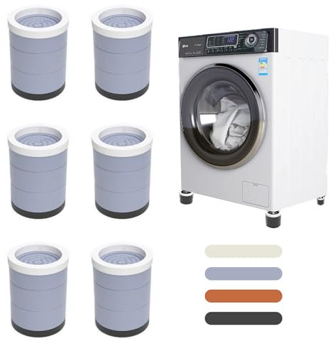 CFlong 6 st tvättmaskinsfötter, antivibrationsmatta, gummifotdyna, halkfri dyna, stötdämpare, halkfri fast anti-avvikelse, används för torktumlare, tvättmaskin, diskmaskin (grå)