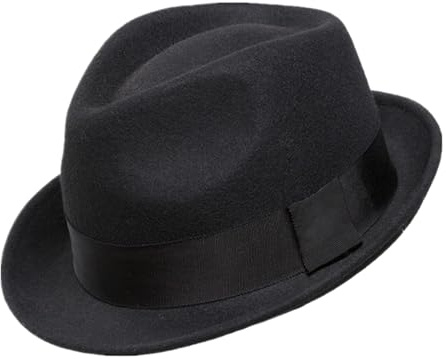 Decentron Sombrero de fieltro de lana para hombre de invierno con ala corta Fedora, Negro, 60