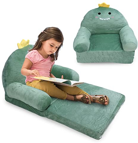 Barnsoffa Utfällbar Mjuk Småbarnsstol, Svamp Dinosaurihopfällbar Småbarn Armstöd Stol Säng Klädd 2 i 1 Flip Open Soffa Soffa för Spädbarn Småbarn Present (2 Däck 41x18x58cm)