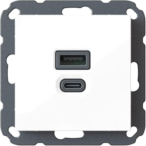 EBROM USB-C + USB-A Unterputz Schnelllader - Steckdose, Ladestation, 45+15 Watt, Schnellladefunktion für Wearables Smartphones Tablets, Passend für Viele 55x55mm Schaltersysteme